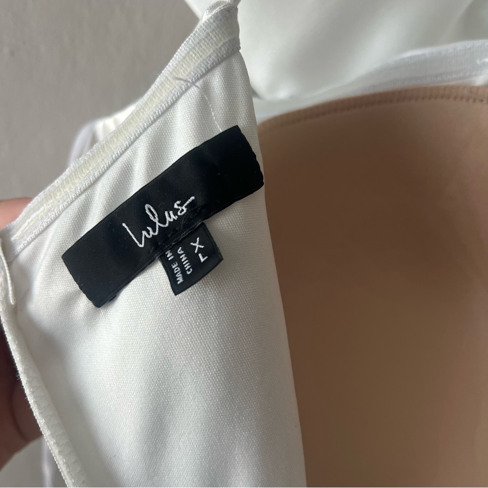 Lulus White Utterly Pretty White Bow One-Shoulder Mini Dress with Pockets SZ XL - Picture 9 of 11